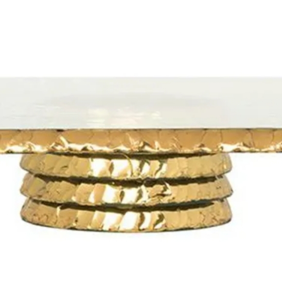 Annieglass Cake Stand - Edgey square cake stand with 24k gold trim, New - Picture 7 of 10
